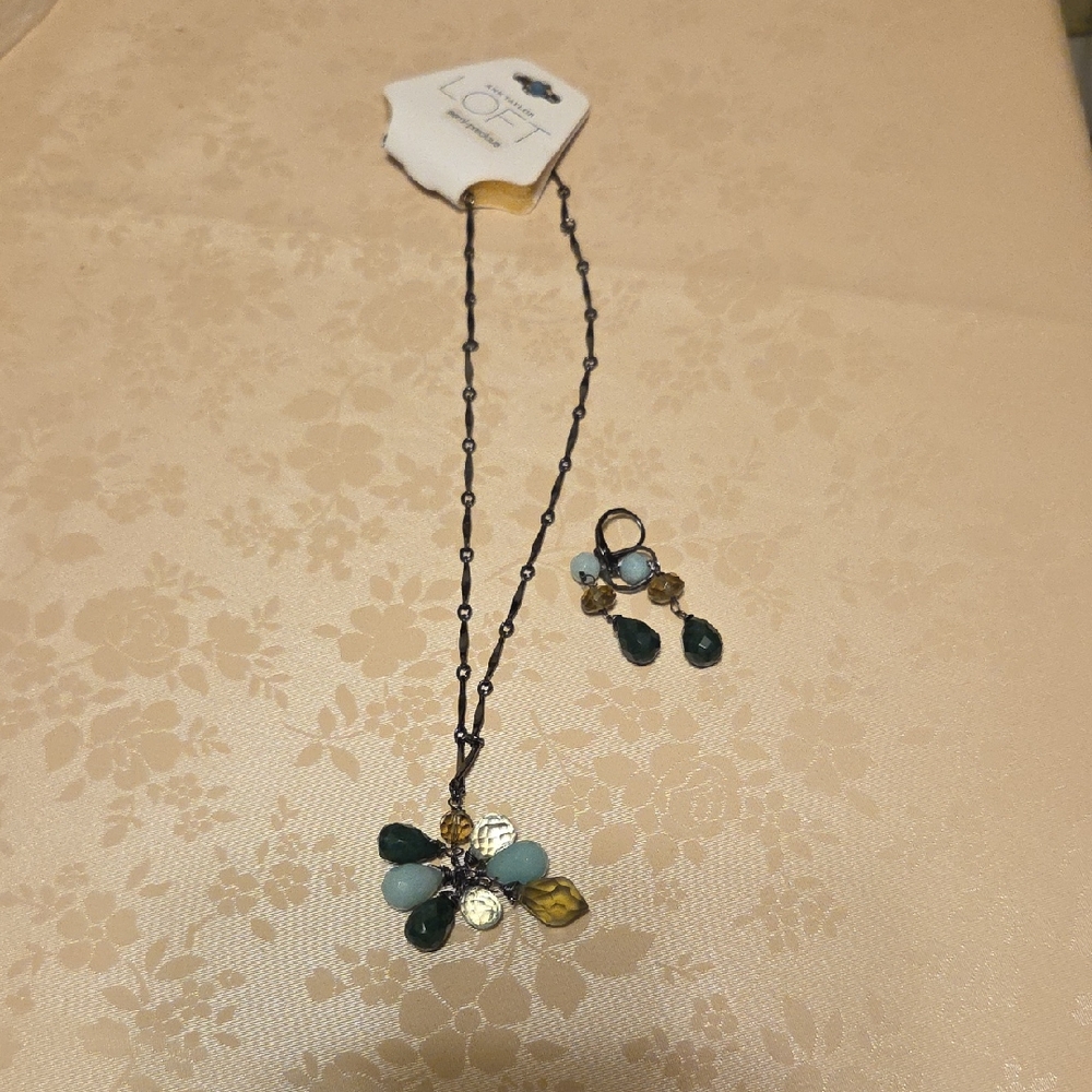 LOFT Necklace and Earring Set with Blue and Gold Accents